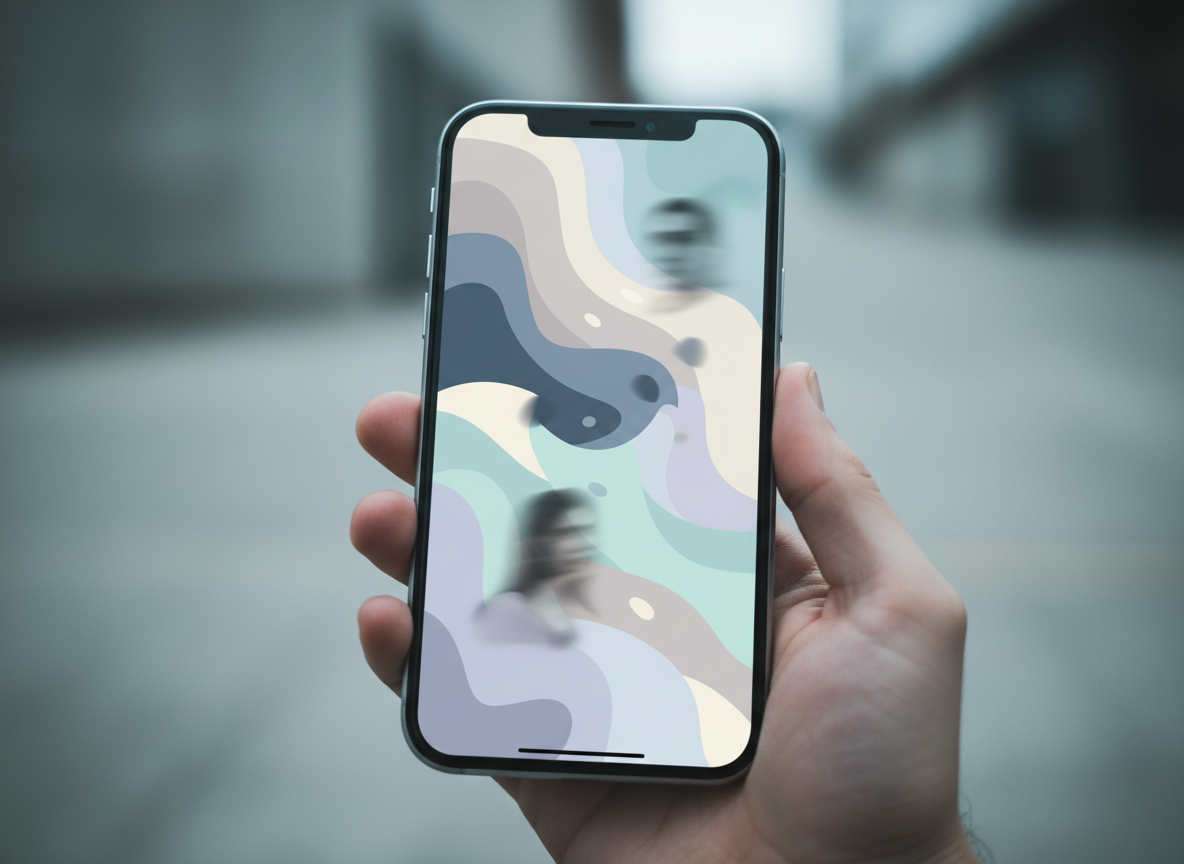 subtle conceptual image representing social media influence in Romania: smartphone screen with out-of-focus influencer feed, cool neutral colors, minimalist, no readable text or logos